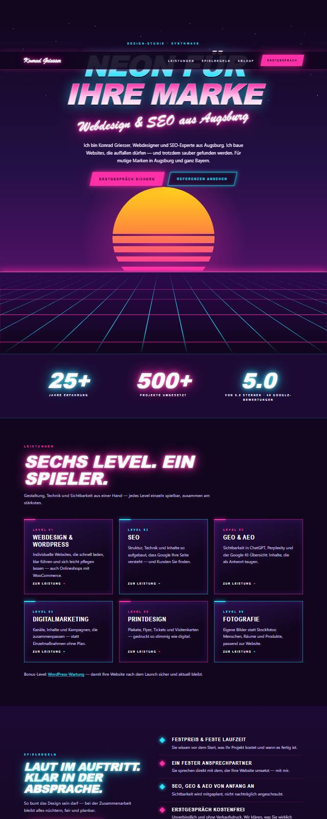 Design-Studie „Synthwave“ — Website-Beispiel von Konrad Griesser